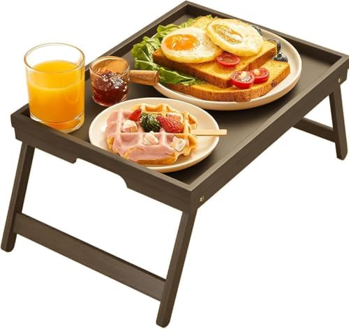 Bamboo Bed Tray Table with Foldable Legs, Breakfast Tray for Sofa, Bed, Eating, Working, Used As Laptop Desk Snack Tray by Pipishell