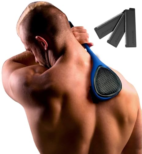 BakBlade 2.0 Elite Back Shaver for Men With Silicone Handle For Grip | Exfoliator Brush Included, 3 Rows of Blades, Ergonomic Foldable Handle