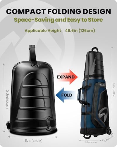 OutdoorMaster Golf Travel Bags for Airlines with Wheels and Hard Case Top | Protect Golf Clubs, 1680D Nylon Waterproof Fabric, Compact Folding, Accessories Compartment, Easy to Maneuver