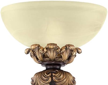 Valentina 75" Tall Acanthus Leaf Torchiere Floor Lamp Living Room | Traditional Victorian Carved Wood Amber Glass Shade Foot Dimmer Standing Light