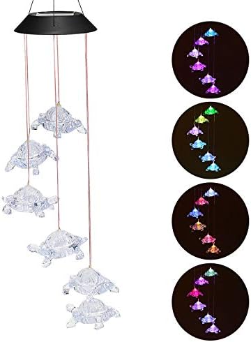 Wind Chimes Chandelier, Solar Turtles Hanging Lamp ,Wind Chime Pendant Light IP44 Waterproof Mixcolor Slow Flashing