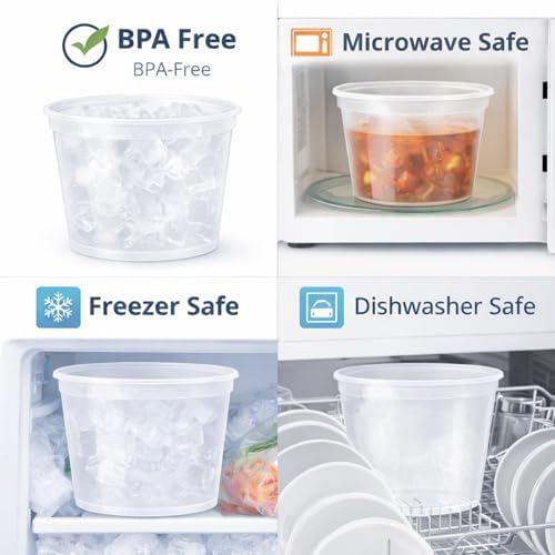 32 oz [20-Pack] Microwavable Plastic Deli Food Storage Containers with Lids
