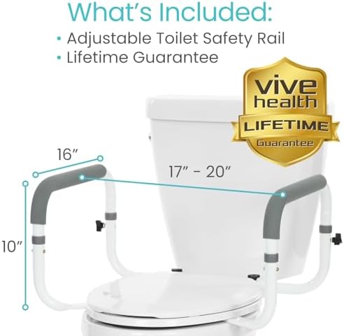 Vive Toilet Safety Rail - Adjustable Grab Bar - Compact Support Frame | Handrail for Bathroom Toilet Seat - Easy Installation for Handicap Senior