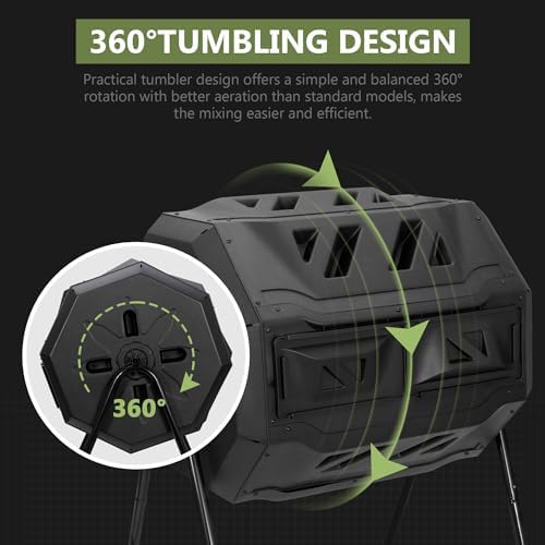 SUPER DEAL Outdoor Compost Tumbler, 43 Gallon Dual Chamber BPA Free Large Compost Bin 360° Rotating Tumbling Composter for Garden Yard, Black