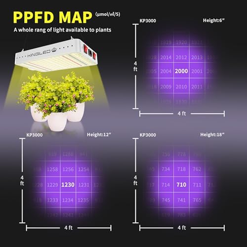 KingLED KP1000 Grow Light for Indoor Plants, Full Spectrum Plant Grow Light | 100W Dimmable LED Growing Light with Veg & Bloom Mode, High PPFD Plant Lamp for Indoor Seed Starting, Fits 2x2/2x3 Grow Tent