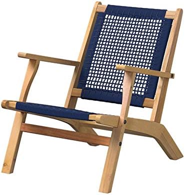 Balkene Home Vega Acacia Wood Outdoor Reclining Chair, Navy Blue Web Seat