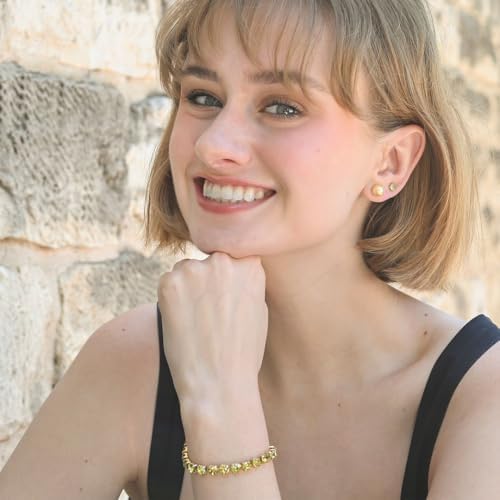 9 Piece Set Golden Shell Pearl Crystal Steel Earrings Bracelet Set 7.5-9.5"