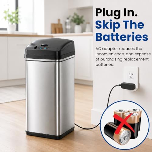 iTouchless Official AC Power Adapter for ITOS13B, 13 Gallon Sensorcan Touchless Can-Stainless Steel-Oval Shape