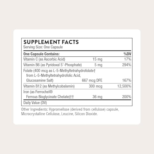 THORNE Advanced Iron Complex, Chelated Iron Supplement, 60 Capsules | Elemental Iron, Folate, B and C Vitamins for Optimal Absorption