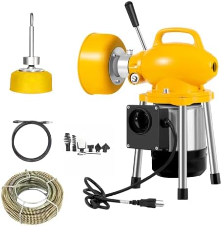 Drain Cleaner Machine, 90Ft Electric Drain Drill (74 'x 5/8 "and 16' x 3/8"), 400W 3-wire electric, portable design, comes with 6 knife heads