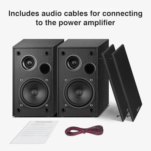 Elimavi Passive Bookshelf Speakers, Requires a Receiver or Amplifier, Brown | 2-Way Design with 4" Woofer & 1" Silk Horn Tweeter, 60Hz Bass, Rear Speakers for Home Theater Surround Sound, Cables included