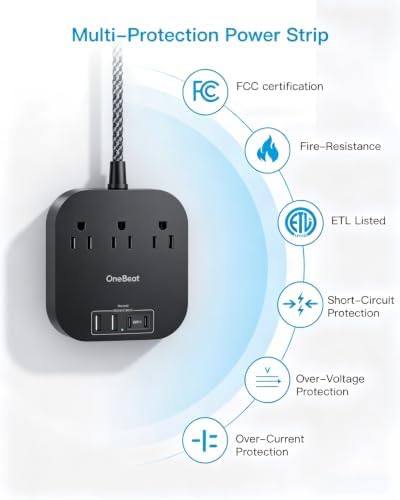 One Beat Power Strip with USB C, 3 Outlets 4 USB Ports (22.5W/4.5A), 6ft