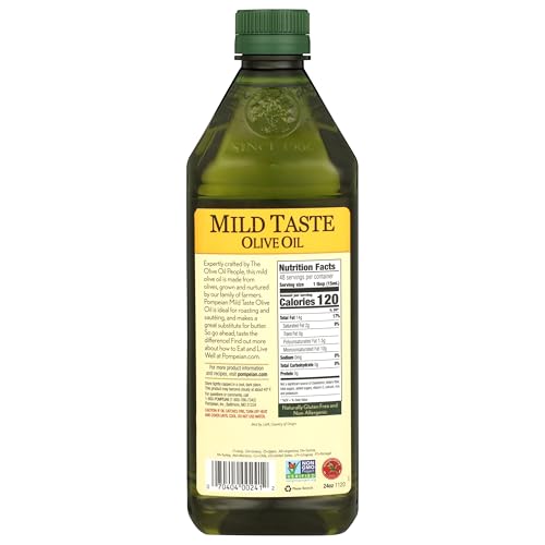 Pompeian Mild Taste Olive Oil - 68 fl oz (2 L) | Olive Oil for High Heat Cooking - Mild Flavor for Baking and Sauteing - High Smoke Point - Value Size