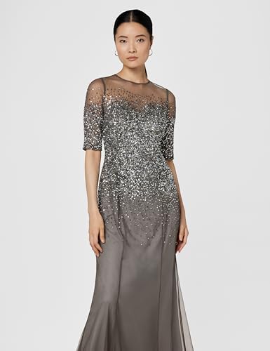 Adrianna Papell Women's Beaded Illusion Dress | Long Sequin Evening Dress with Fitted Bodice & Tulle Skirt Overlay