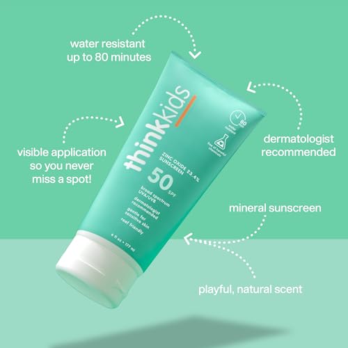 Thinkkids Kids Sunscreen SPF 50+, Mineral Formula, Water Resistant, 3 Fl Oz
