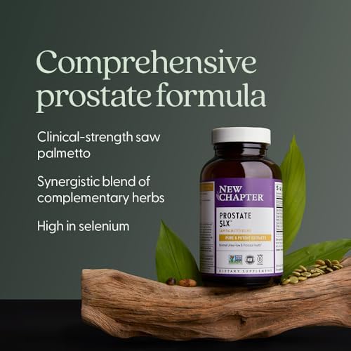 New Chapter Prostate Supplement - Prostate 5LX™ with Clinical Strength Saw Palmetto + Fermented Selenium for Men’s Wellness - 180 ct Vegetarian Capsule