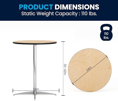 Flash Furniture Lars 24" Round Wood Cocktail Table with 30" and 42" Adjustable Columns, Adjustable Bar Height, for Events or Home Use