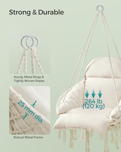 SONGMICS Hanging Chair, Boho Swing Chair with Large, Thick Cushion