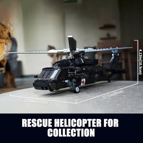 UH-60 Black Utility Helicopter Building Set, Hawk Plane Model (692 PCS) | with 4 Soldier Figures, Birthday Gift Toys for 8-14 Boys