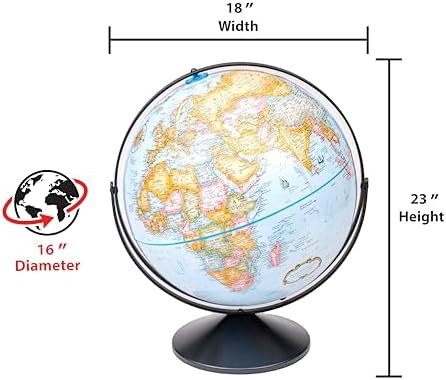 Replogle Eureka 16 inch desktop globe with up to date antique raised relief map and full swing gyromatic assembly. The beautiful antique ocean product has vast amounts of up-to-date information will pique the interest of any geographical connoisseur of a…