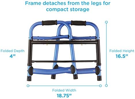 NOVA Medical Products Folding Walker with 5” Front Wheels, Glide Skis and Mobility Bag, Portable and Great for Travel, Blue