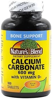 Nature's Blend Calcium Carbonate 600 mg with D3 400 IU 100 Tablets,(Pack of 1), 079854016819
