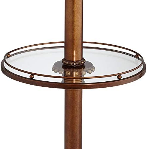 Kathy Ireland 65" Tall Night Light Glass Tray Table Floor Lamp Living Room | Hyde Park Rustic Vintage with Nightlight Bronze Gold Metal Pearl White