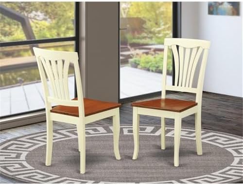East West Furniture AVC-SBR-LC Avon Dining Chairs - Faux Leather Upholstered Wood Chairs, Set of 2, Saddle Brown