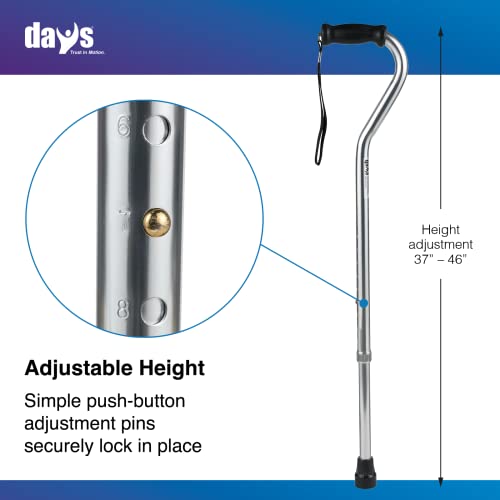 Days Standard Bariatric Offset Cane, Bariatric Cane with Rubber Tip, Heavy Duty Walking Cane for Weight Bearing, Limited Mobility Aid for Elderly, Tall & Heavy Adults, Silver with Black Handle