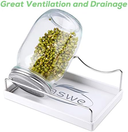 Sprouting Jar Kit-2 Wide Mouth Quart Mason Jars with 316 Stainless Steel Screen Sprout Lids, Drip Tray, Stand | Seed Sprouter Set for Growing Broccoli