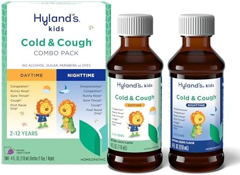 Hyland's Kids Cold and Cough, Day and Night Combo Pack, Cold Medicine for Ages 2 and up, Syrup Cough Medicine for Kids, Nasal Decongestant, 4 Fl Oz (Pack of 2)