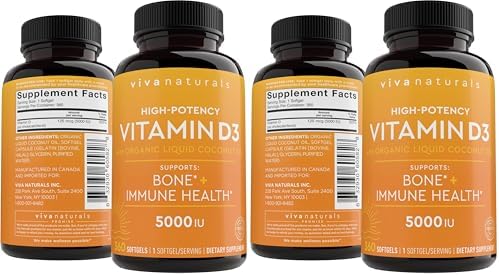 Viva Naturals Vitamin D3 5000 IU Softgels, 360 Count (125 mcg), Supports Bone & Immune Health, High Potency Vitamin D