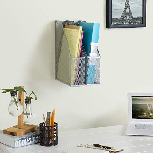 MyGift Wire Mesh Wall Mounted or Freestanding Document Rack, Magazine and File Holder, Set of 2, Black