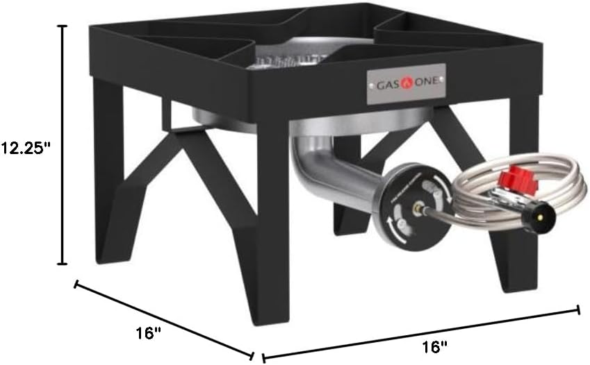 GasOne 200K BTU Propane Burner – Heavy-Duty Propane Stove – Outdoor Burner with Adjustable 0-20Psi Regulator and Steel Braided Hose – Ideal