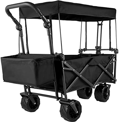 Happbuy Collapsible Wagon with Removable Canopy, 220lbs Heavy Duty Foldable Beach Wagon with Big Wheels