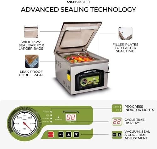 VacMaster VP230 Chamber Vacuum Sealer – Commercial Vacuum Sealer Machine for Food with 1/2 HP Oil Pump, 12.25” Seal Bar for 12” x 15” Bags