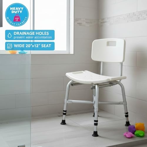 NOVA Heavy Duty Shower Chair, 500 lb Bariatric Bath Seat for Seniors, Fully Assembled, Adjustable Height 17"–23", Dual Handles, Handheld Shower Holder, Non-Slip Feet