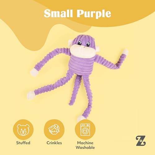 ZippyPaws Crinkle Monkey for Small and Medium Dogs - Small, Purple | Interactive Dog Toys to Keep Them Busy, Squeaky Plush Pet Toy for All Breeds