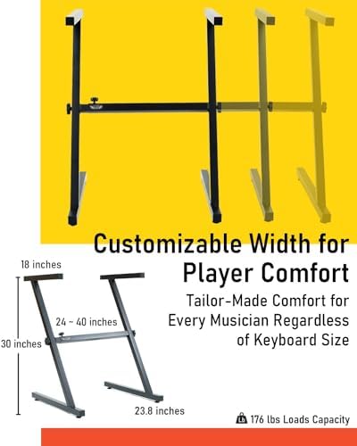Stage Rocker Single-X Style Classic Folding Keyboard & Digital Piano Stand, Adjustable Width & Height, Durable & Sturdy, Easy to Assemble for Travel/Storage, Sleek Black, Powered by Hamilton(SR524000)