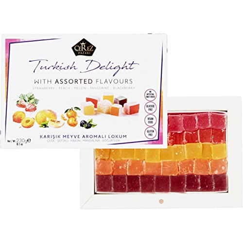 Cerez Pazari Turkish Delight Candy With Assorted Flavors 16 oz, Gourmet Snacks Gift Box