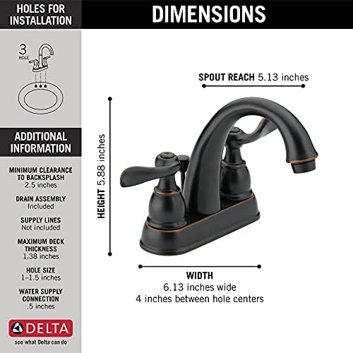 Delta Windemere Centerset Oil Rubbed Bronze Bathroom Faucet, 4 Inch 3 Hole Bathroom Sink Faucet for Vanity, Metal Push-Pop Drain Assembly