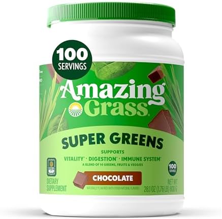 Amazing Grass Super Greens Powder Original, 60 Servings, 16.9 oz | Organic Greens Superfood Powder with Spirulina, Beet Root, Probiotics & Digestive Enzymes to Support Digestion