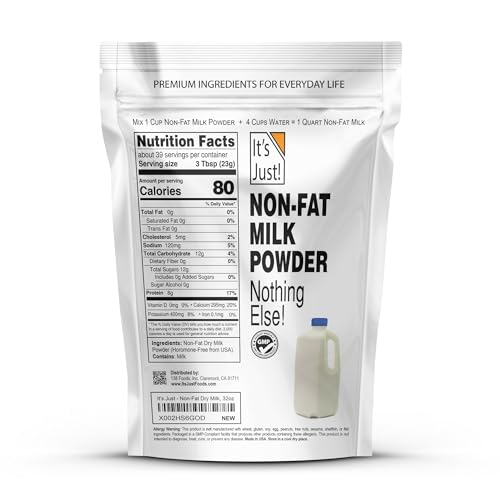 It's Just - Whole Milk Powder, 2lbs, rBST/rBGH Hormone Free, Shelf Stable, Just Add Water, Made in USA, Dry Milk Powder, 32oz