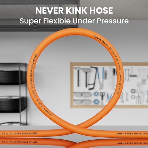 Giraffe Tools Hybrid Air Hose, 3/8 inch x 50 ft, 1/4 in. MNPT Fittings | 300 PSI Heavy Duty, Lightweight Air Compressor Hose
