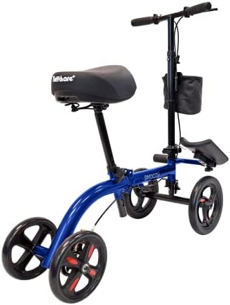 Smooth Seated Knee Scooter, Slow Propelled Steerable Mobility Knee Walker Crutches, Wheelchair Alternative with Dual Brakes