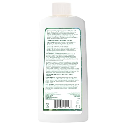 Desert Essence Tea Tree Oil Mouthwash, Alcohol Free, Spearmint, 16 fl oz | Sugar-free botanical formula with aloe