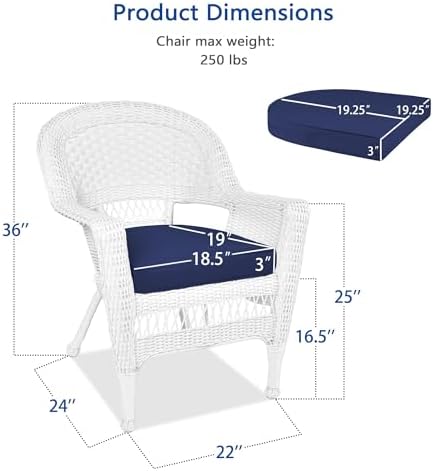 Jeco Wicker Chair with Blue Cushion, Set of 2, White/W00206-