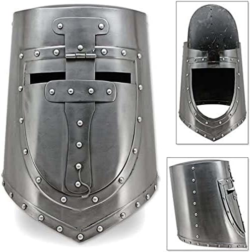 AnNafi® Visored Great Crusaders Helmet |German & European Closed Helm |Flat Top Plate Armor Helmets |18G Steel Armour Helmet for SCA LARP