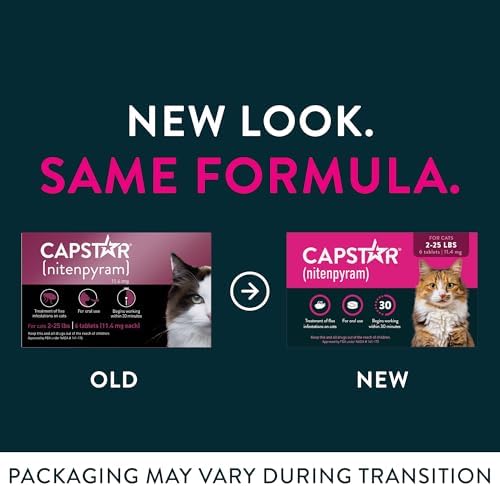 Capstar (nitenpyram) Cat Flea Treatment, Fast-Acting Oral Flea Treatment for Cats 2-25 lbs