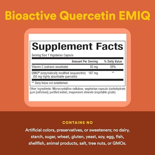 Natural Factors Bioactive Quercetin EMIQ - Immunity Support Supplement with Vitamin C - Quercetin for Upper Respiratory & Heart Health - 60